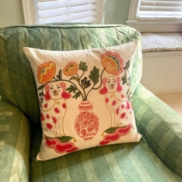 Pillow Cover🐶- Staffordshire Dogs - Pink + Green OR Blue Chinoiserie Ginger Jar - Picture 13 of 14